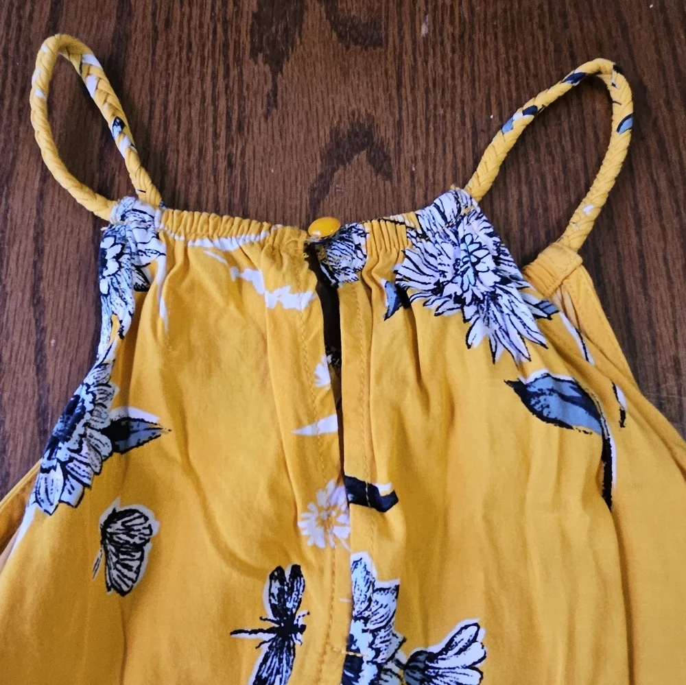 Old Navy Hi Low Tunnel Neck Floral dress Golden Yellow Size L (10-12)